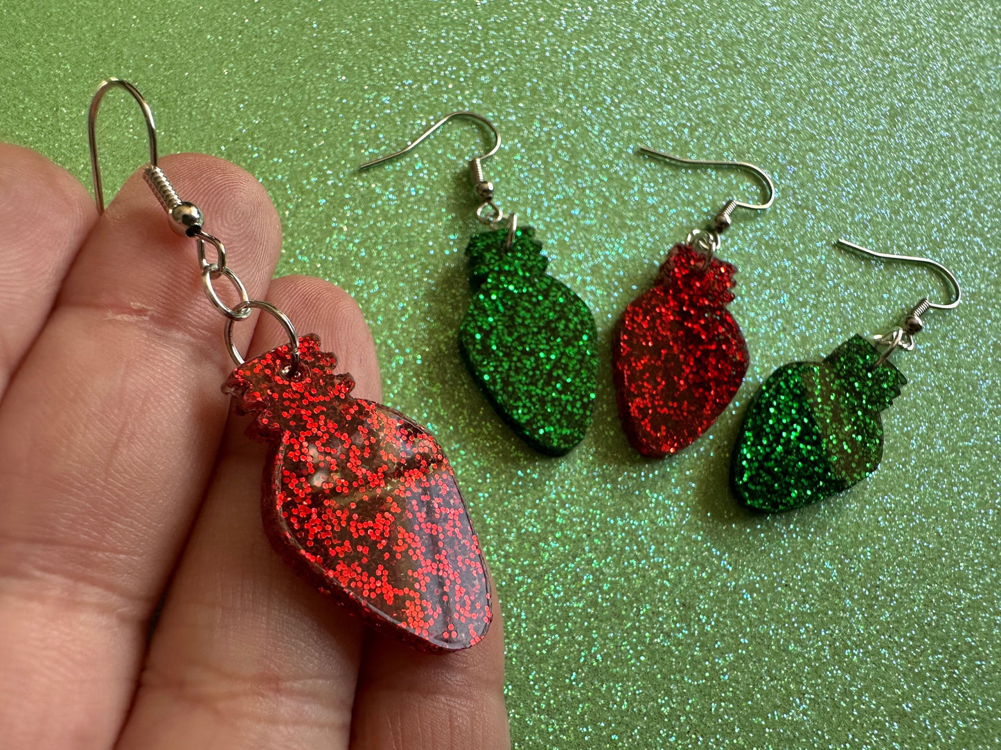 Christmas Light Earrings: Laser Cut Acrylic Christmas Bulbs, Lights, Winter, Festive, Xmas, Green Earrings, Holidays, Gifts for Her/Him/Them
