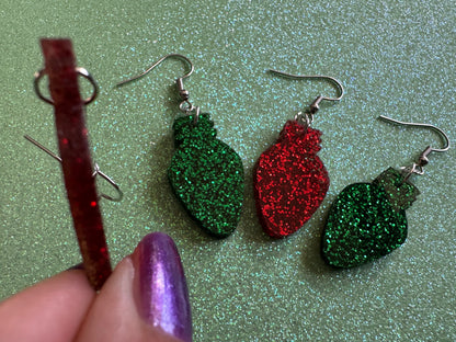Christmas Light Earrings: Laser Cut Acrylic Christmas Bulbs, Lights, Winter, Festive, Xmas, Green Earrings, Holidays, Gifts for Her/Him/Them