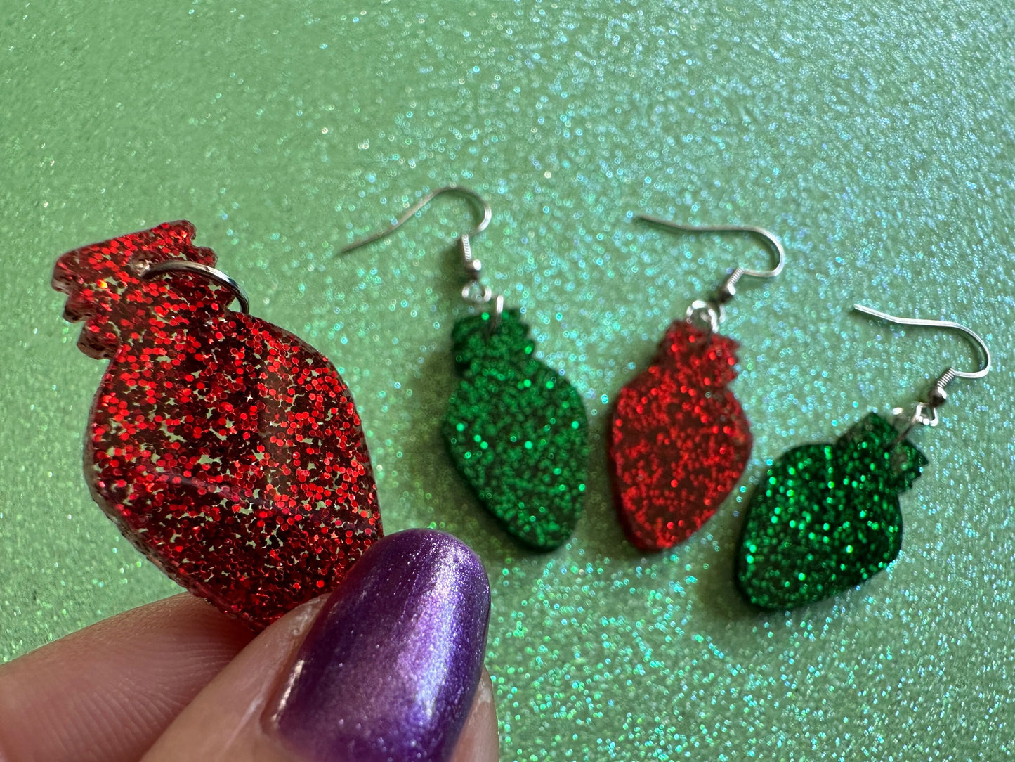 Christmas Light Earrings: Laser Cut Acrylic Christmas Bulbs, Lights, Winter, Festive, Xmas, Green Earrings, Holidays, Gifts for Her/Him/Them