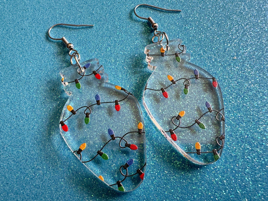Christmas Light Earrings: Laser Cut Acrylic Christmas Lights, Fairy Lights, Winter, Festive, Xmas, X-mas, Holidays, Gifts for Her/Him/Them