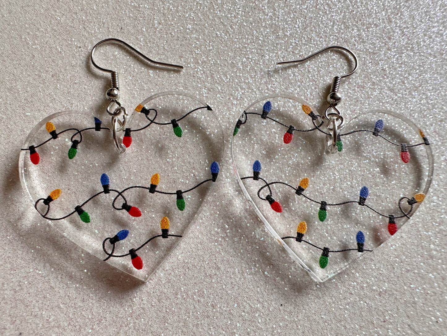 Christmas Light Earrings: Laser Cut Acrylic Christmas Lights, X-mas, Festive Hearts, Xmas, Heart, Holidays, Best Gifts for Her/Him/Them