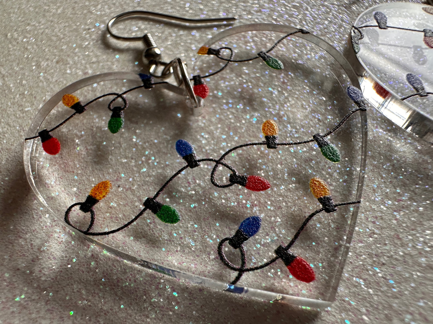 Christmas Light Earrings: Laser Cut Acrylic Christmas Lights, X-mas, Festive Hearts, Xmas, Heart, Holidays, Best Gifts for Her/Him/Them