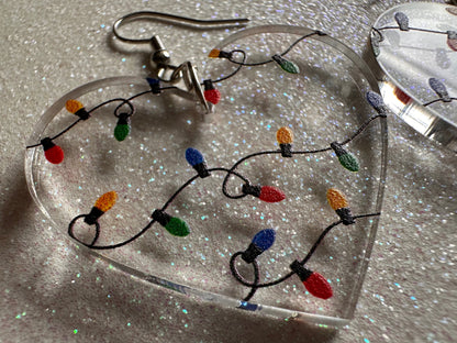 Christmas Light Earrings: Laser Cut Acrylic Christmas Lights, X-mas, Festive Hearts, Xmas, Heart, Holidays, Best Gifts for Her/Him/Them