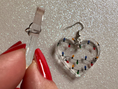 Christmas Light Earrings: Laser Cut Acrylic Christmas Lights, X-mas, Festive Hearts, Xmas, Heart, Holidays, Best Gifts for Her/Him/Them