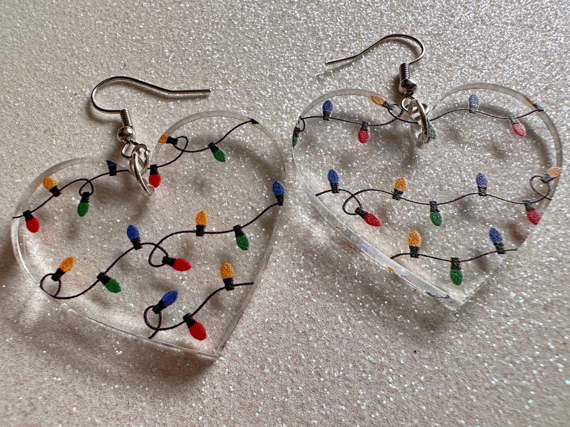 Christmas Light Earrings: Laser Cut Acrylic Christmas Lights, X-mas, Festive Hearts, Xmas, Heart, Holidays, Best Gifts for Her/Him/Them