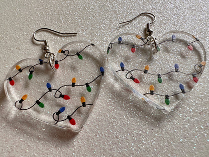 Christmas Light Earrings: Laser Cut Acrylic Christmas Lights, X-mas, Festive Hearts, Xmas, Heart, Holidays, Best Gifts for Her/Him/Them