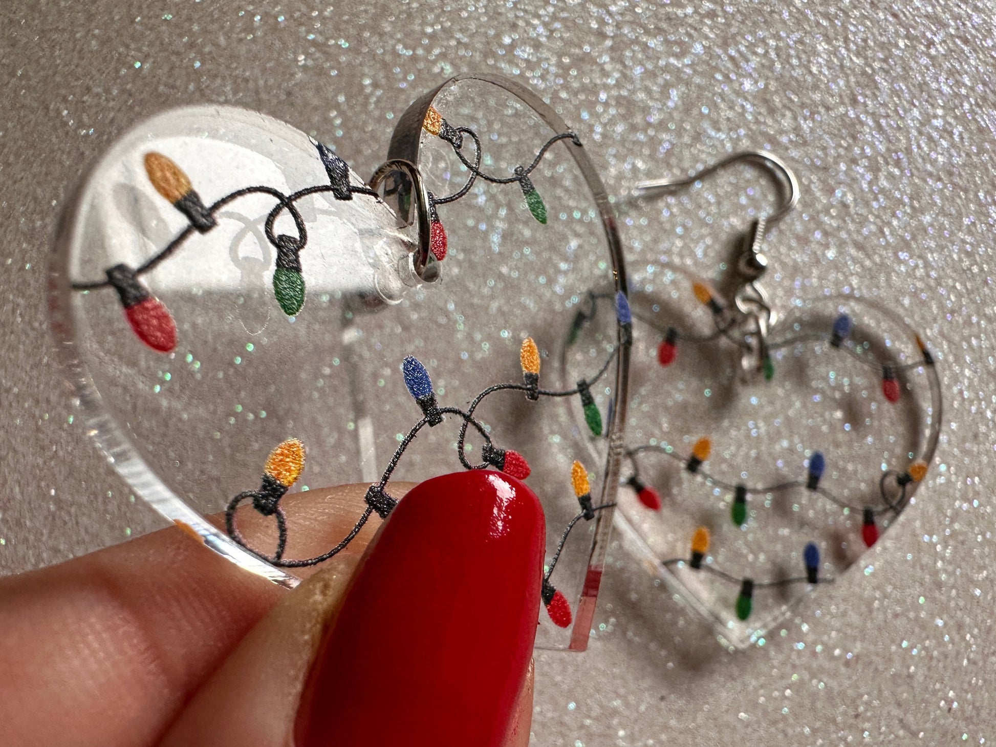 Christmas Light Earrings: Laser Cut Acrylic Christmas Lights, X-mas, Festive Hearts, Xmas, Heart, Holidays, Best Gifts for Her/Him/Them