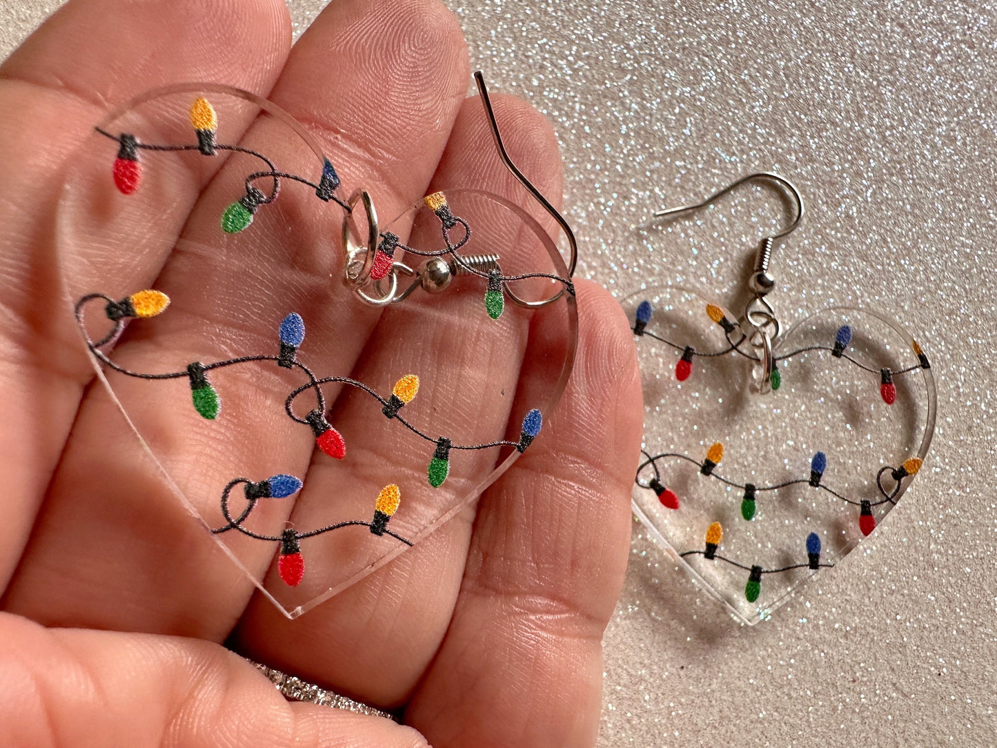 Christmas Light Earrings: Laser Cut Acrylic Christmas Lights, X-mas, Festive Hearts, Xmas, Heart, Holidays, Best Gifts for Her/Him/Them