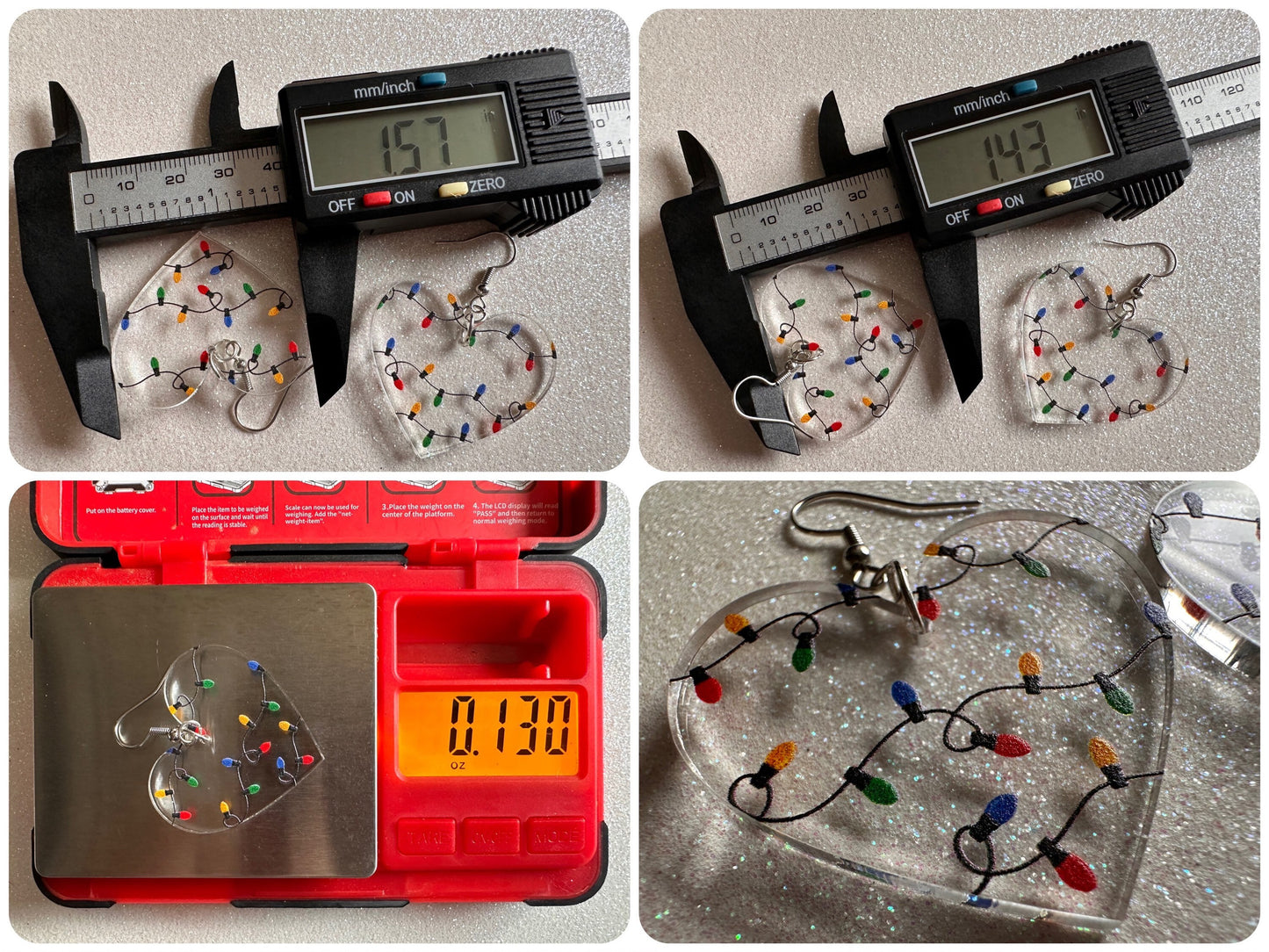 Christmas Light Earrings: Laser Cut Acrylic Christmas Lights, X-mas, Festive Hearts, Xmas, Heart, Holidays, Best Gifts for Her/Him/Them