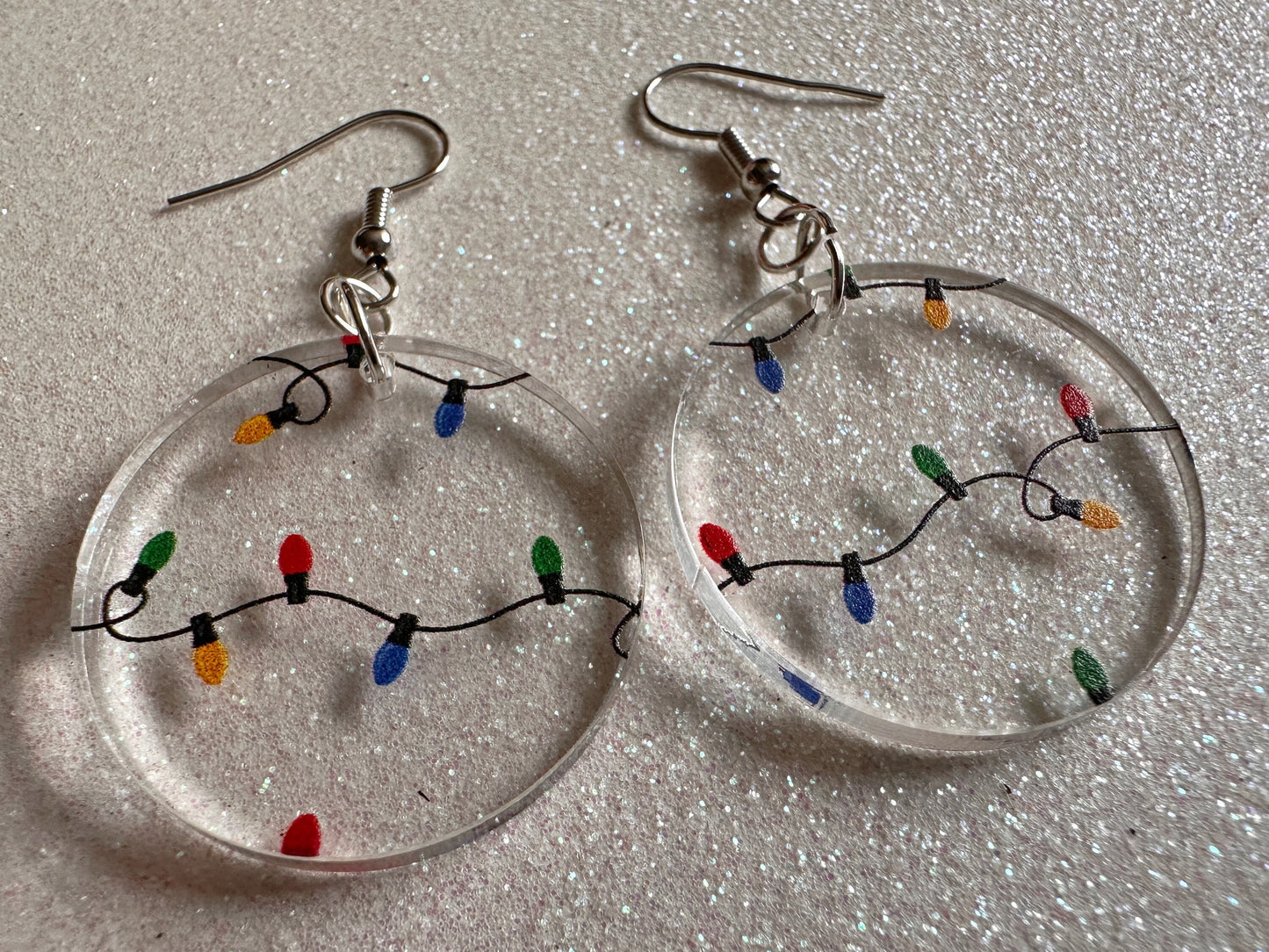 Christmas Light Earrings: Laser Cut Acrylic Christmas Lights, X-mas, Winter, Festive, Xmas, Fairy Lights, Holidays, Gifts for Her/Him/Them