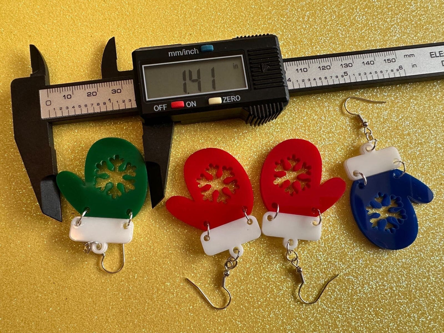 Christmas Mitten Earrings: Laser Cut Acrylic Xmas Earrings, Snow Gloves, Snowflakes, Snow, Mittens, Gifts for Her/Him/Them