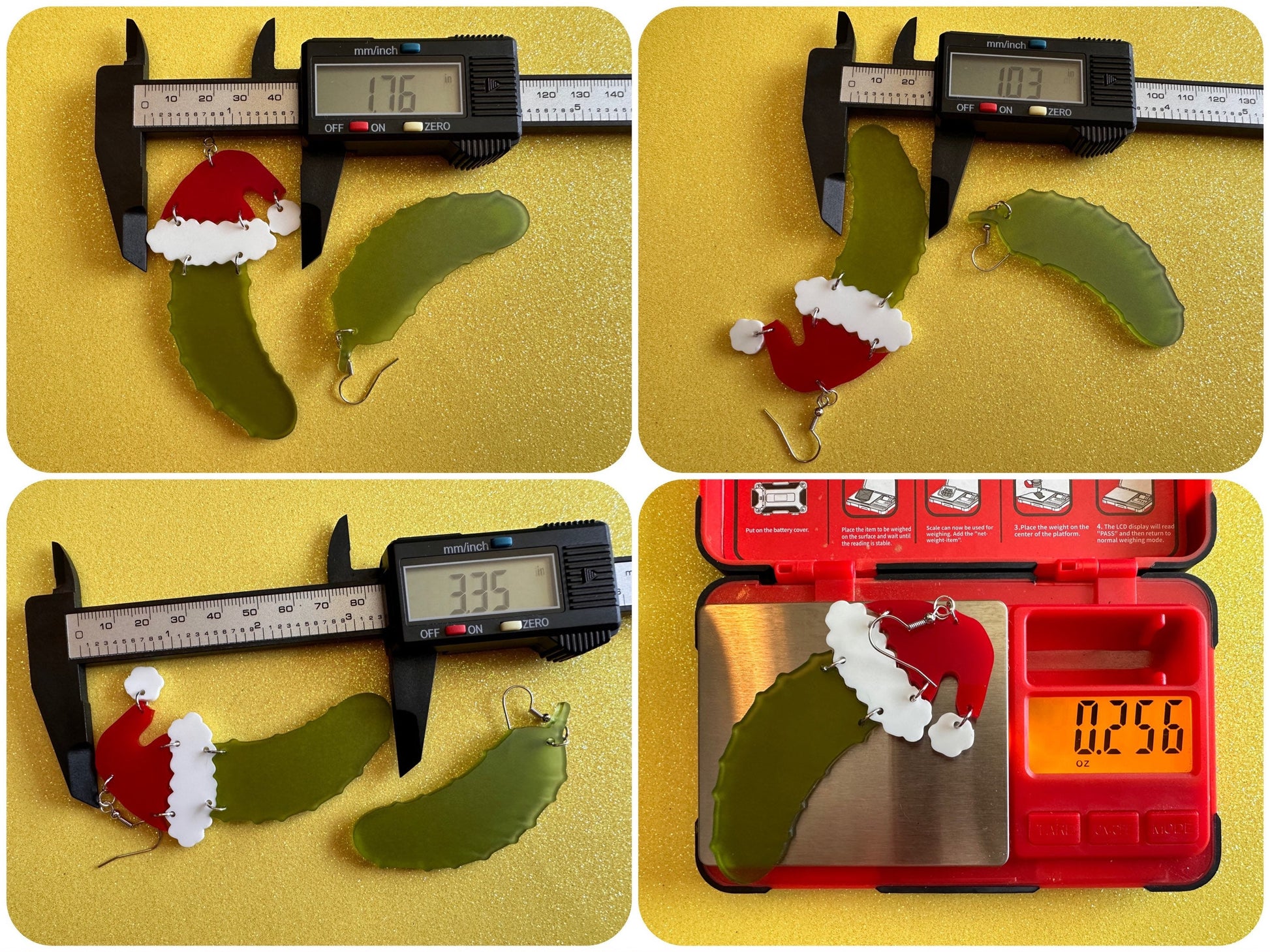 Christmas Pickle Earrings: Laser Cut Acrylic Pickles with Santa Hat, Pickle Jar, Xmas, Cartoon, Food Earrings, Best Gifts for Her/Him/Them