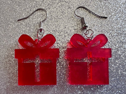 Christmas Present Earrings: Laser Cut Acrylic Presents, Xmas, X-mas, Birthday, Best Gifts for Her/Him/Them