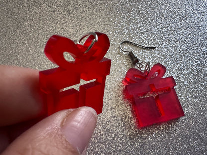 Christmas Present Earrings: Laser Cut Acrylic Presents, Xmas, X-mas, Birthday, Best Gifts for Her/Him/Them