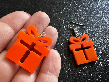 Christmas Present Earrings: Laser Cut Acrylic Presents, Xmas, X-mas, Birthday, Best Gifts for Her/Him/Them