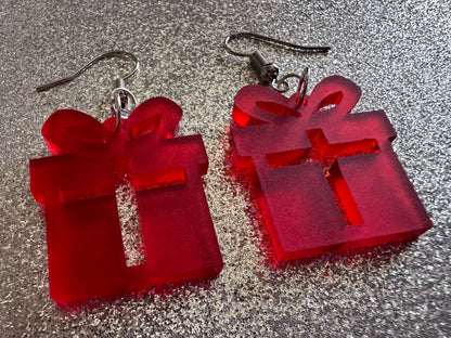 Christmas Present Earrings: Laser Cut Acrylic Presents, Xmas, X-mas, Birthday, Best Gifts for Her/Him/Them
