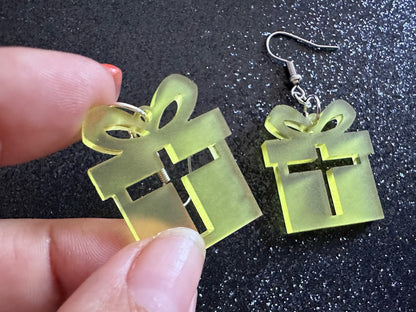 Christmas Present Earrings: Laser Cut Acrylic Presents, Xmas, X-mas, Birthday, Best Gifts for Her/Him/Them