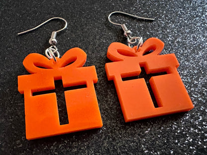 Christmas Present Earrings: Laser Cut Acrylic Presents, Xmas, X-mas, Birthday, Best Gifts for Her/Him/Them