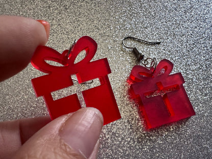 Christmas Present Earrings: Laser Cut Acrylic Presents, Xmas, X-mas, Birthday, Best Gifts for Her/Him/Them