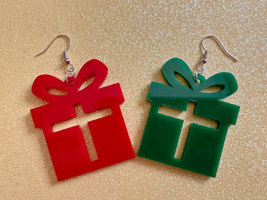 Christmas Present Earrings: Laser Cut Acrylic Presents, Xmas, X-mas, Birthday, Gifts for Her/Him/Them