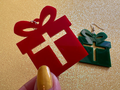 Christmas Present Earrings: Laser Cut Acrylic Presents, Xmas, X-mas, Birthday, Gifts for Her/Him/Them