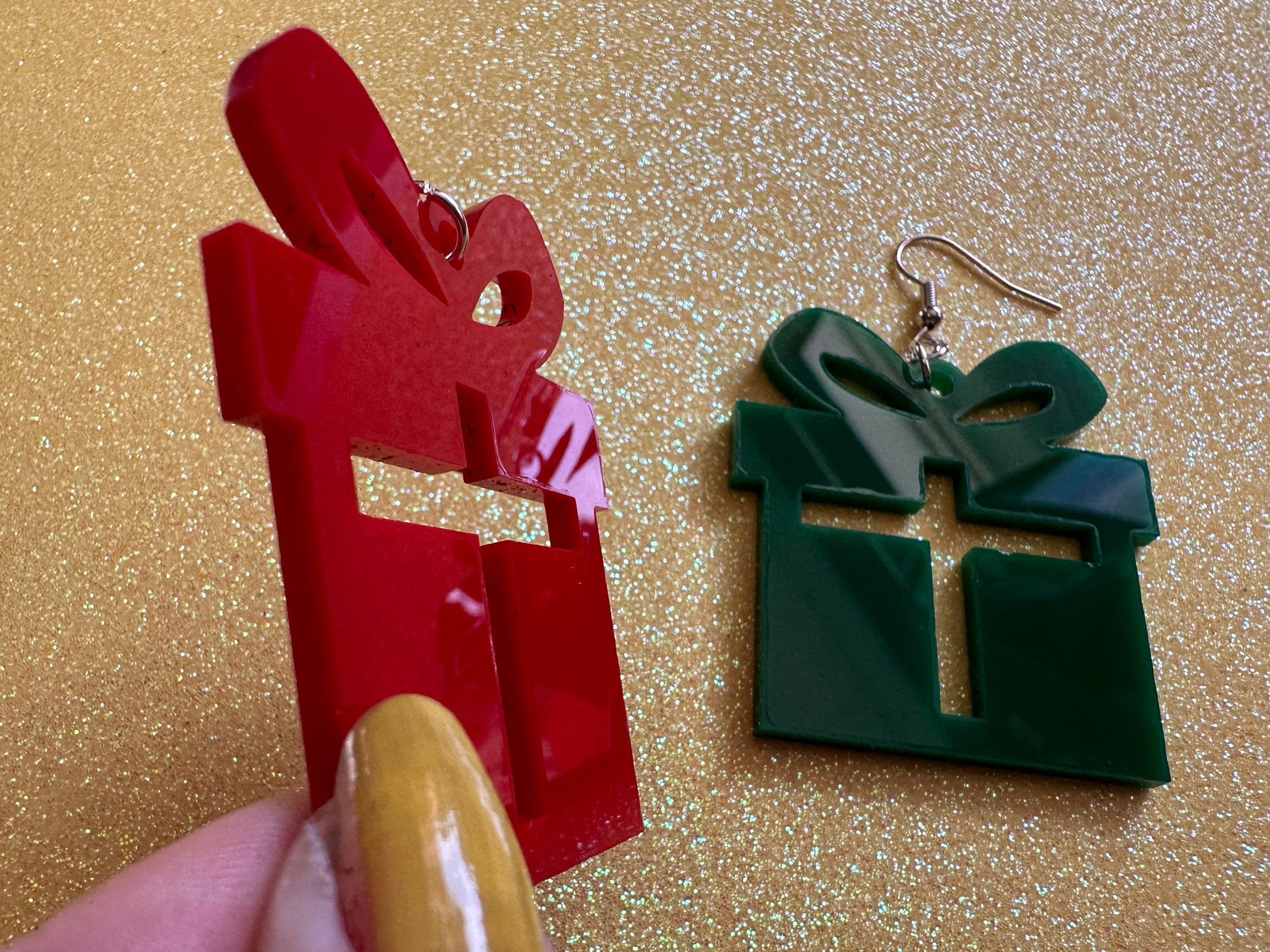 Christmas Present Earrings: Laser Cut Acrylic Presents, Xmas, X-mas, Birthday, Green Earrings, Gifts for Her/Him/Them