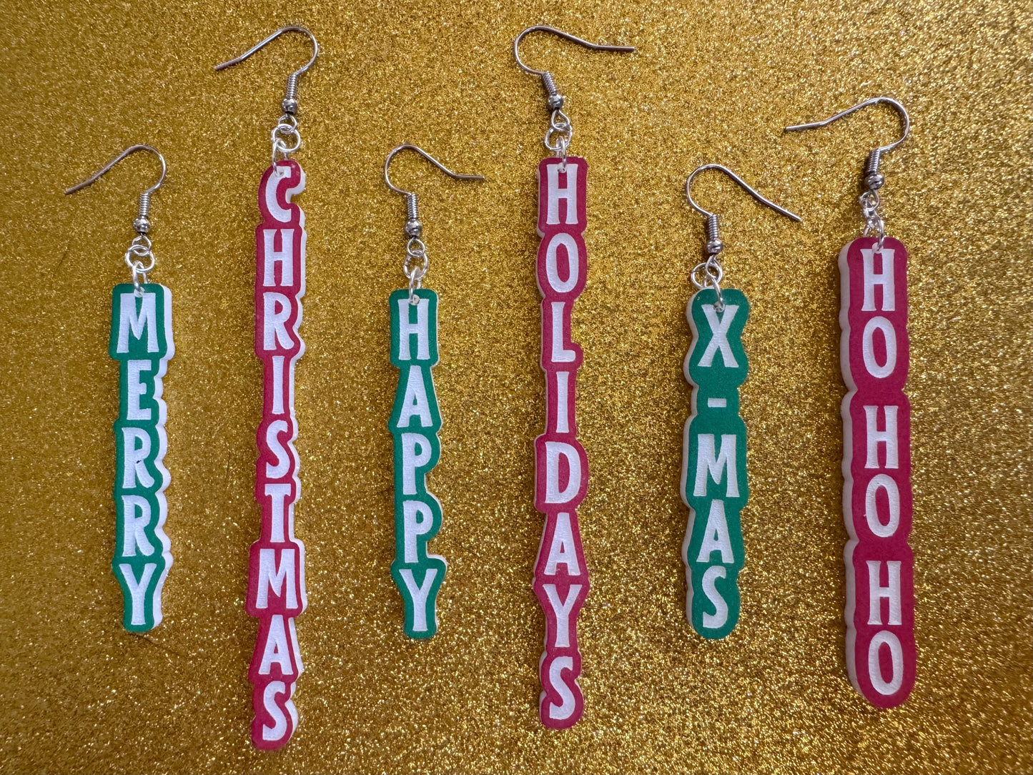 Christmas Text Earrings: Laser Cut Acrylic Holiday Earrings, Xmas, X-mas, Winter, Santa Claus, Presents, Best Gifts for Her/Him/Them