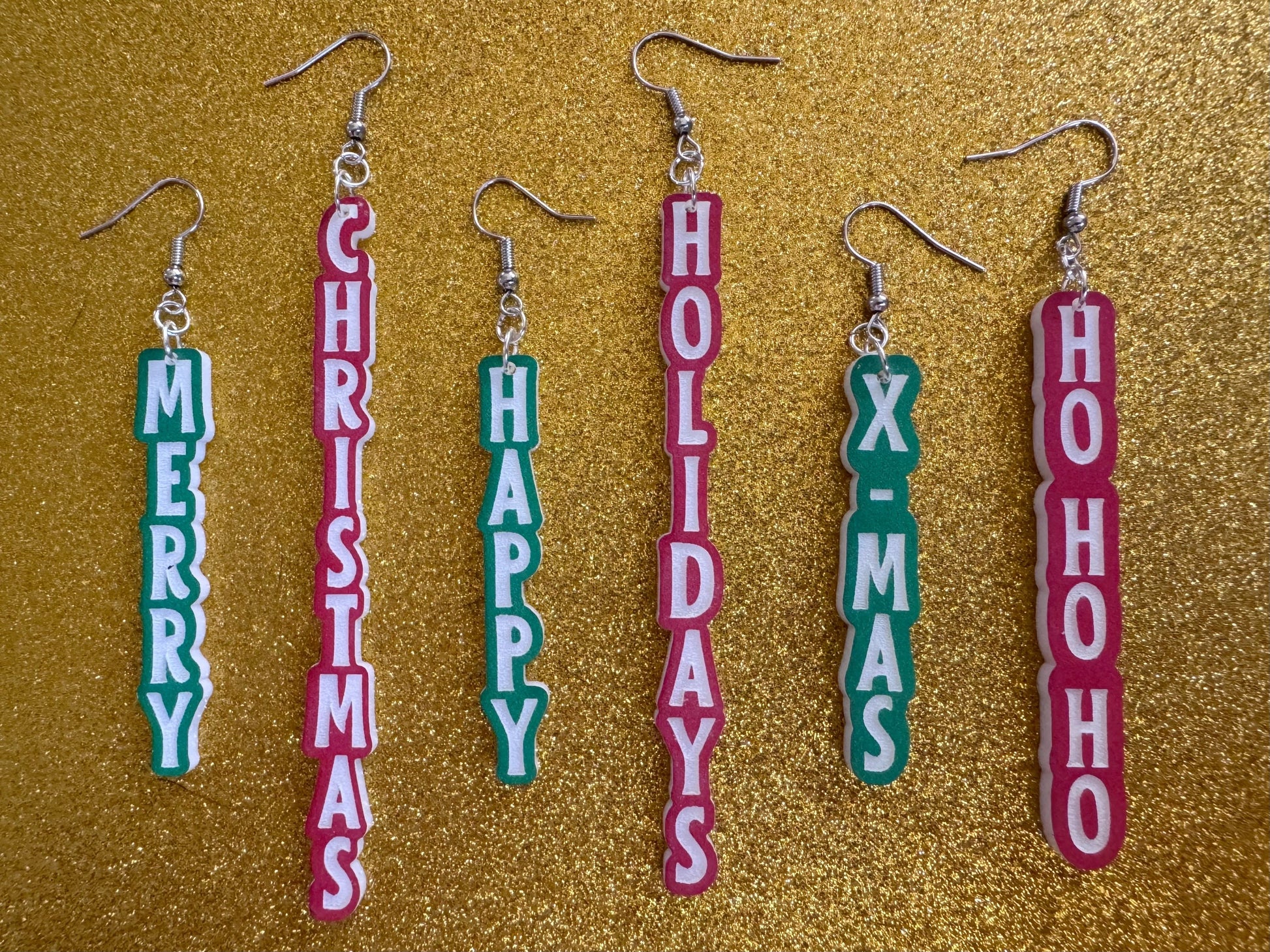 Christmas Text Earrings: Laser Cut Acrylic Holiday Earrings, Xmas, X-mas, Winter, Santa Claus, Presents, Best Gifts for Her/Him/Them