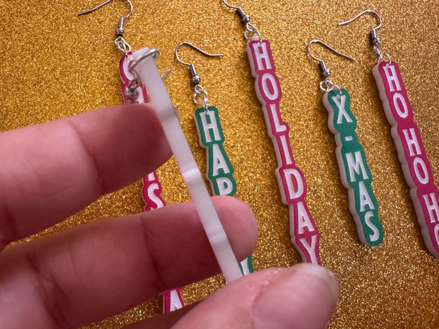 Christmas Text Earrings: Laser Cut Acrylic Holiday Earrings, Xmas, X-mas, Winter, Santa Claus, Presents, Best Gifts for Her/Him/Them