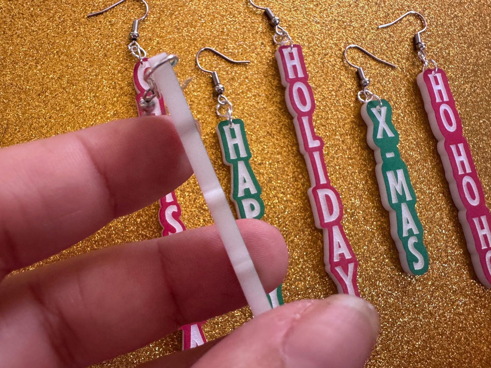Christmas Text Earrings: Laser Cut Acrylic Holiday Earrings, Xmas, X-mas, Winter, Santa Claus, Presents, Best Gifts for Her/Him/Them
