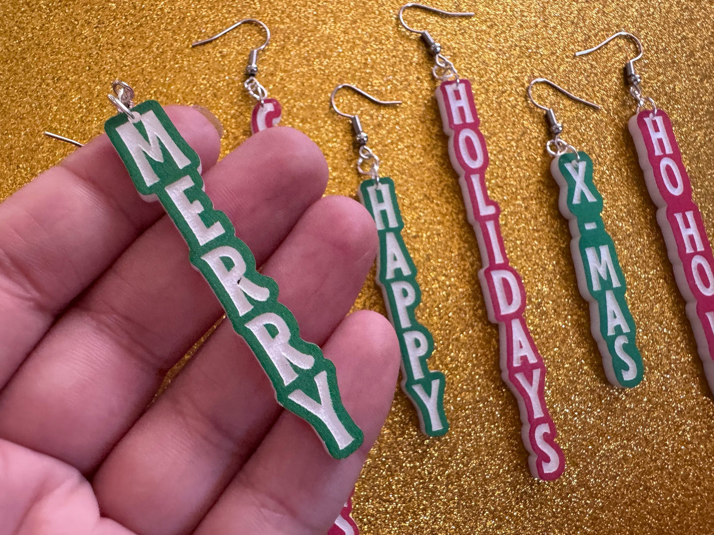 Christmas Text Earrings: Laser Cut Acrylic Holiday Earrings, Xmas, X-mas, Winter, Santa Claus, Presents, Best Gifts for Her/Him/Them