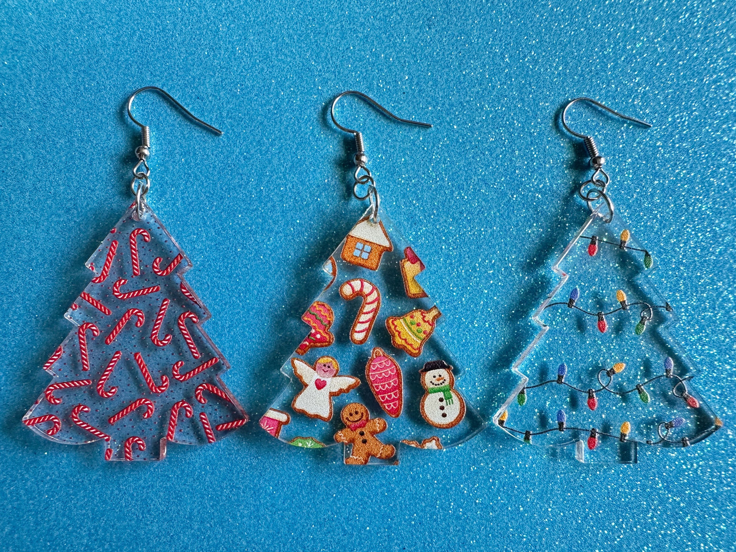 Christmas Tree Earrings: Laser Cut Acrylic Christmas Trees, Candy Canes, Christmas Cookies, Christmas Lights, Xmas, Gifts for Her/Him/Them
