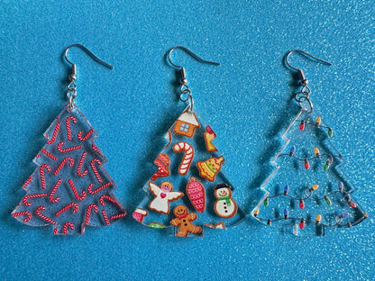 Christmas Tree Earrings: Laser Cut Acrylic Christmas Trees, Candy Canes, Christmas Cookies, Christmas Lights, Xmas, Gifts for Her/Him/Them