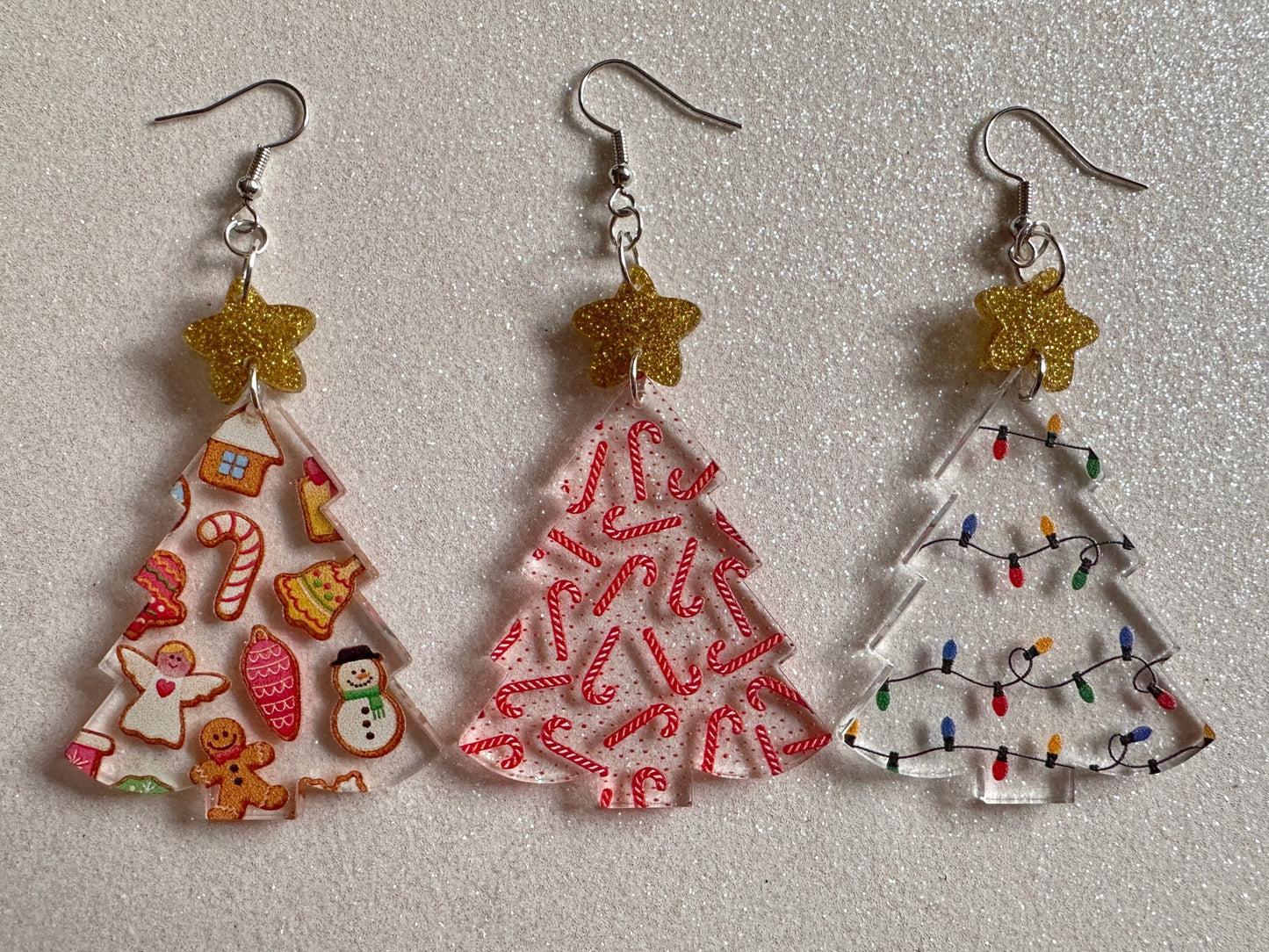 Christmas Tree Earrings: Laser Cut Acrylic Christmas Trees, Candy Canes, Christmas Cookies, Christmas Lights, Xmas, Gifts for Her/Him/Them