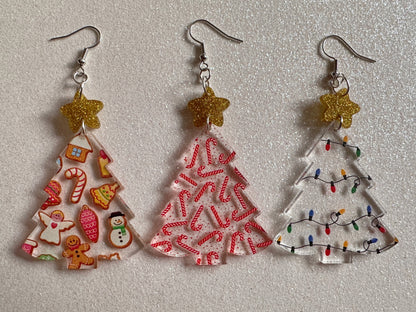 Christmas Tree Earrings: Laser Cut Acrylic Christmas Trees, Candy Canes, Christmas Cookies, Christmas Lights, Xmas, Gifts for Her/Him/Them
