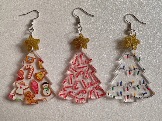 Christmas Tree Earrings: Laser Cut Acrylic Christmas Trees, Candy Canes, Christmas Cookies, Christmas Lights, Xmas, Gifts for Her/Him/Them