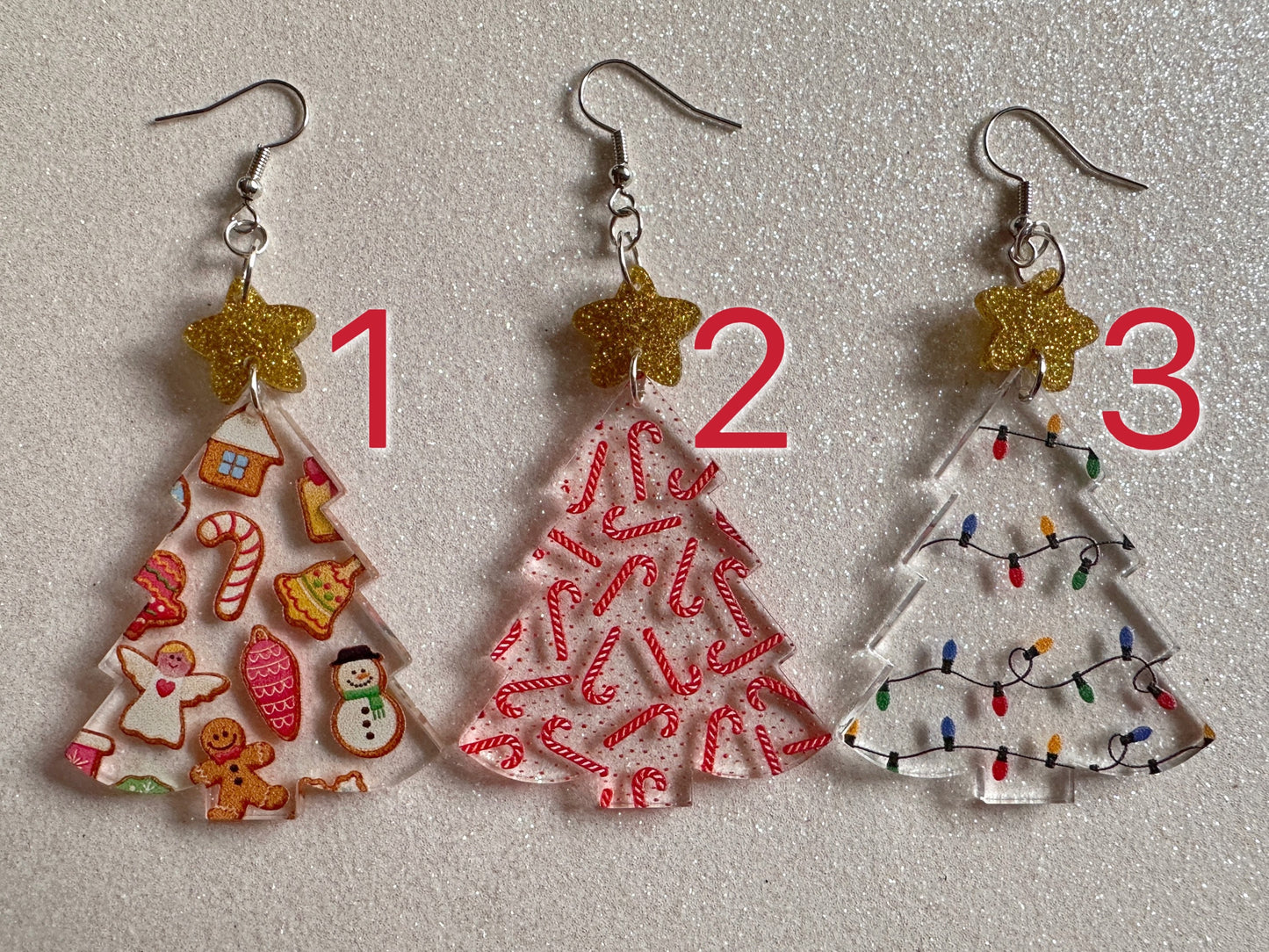 Christmas Tree Earrings: Laser Cut Acrylic Christmas Trees, Candy Canes, Christmas Cookies, Christmas Lights, Xmas, Gifts for Her/Him/Them