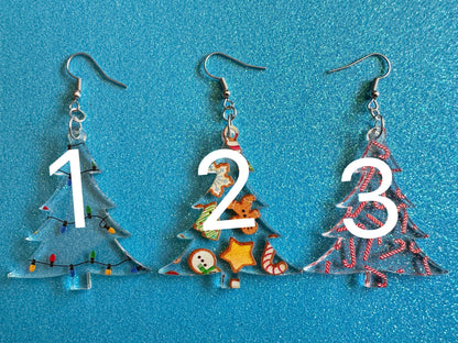 Christmas Tree Earrings: Laser Cut Acrylic Christmas Trees, Candy Canes, Christmas Cookies, Christmas Lights, Xmas, Gifts for Her/Him/Them