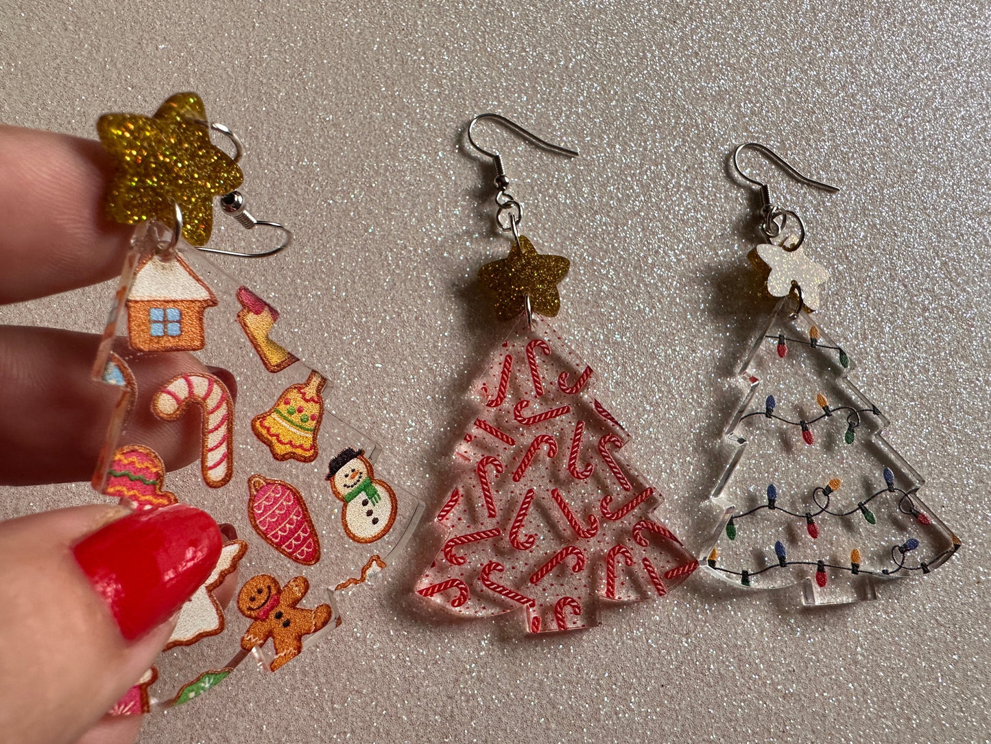 Christmas Tree Earrings: Laser Cut Acrylic Christmas Trees, Candy Canes, Christmas Cookies, Christmas Lights, Xmas, Gifts for Her/Him/Them