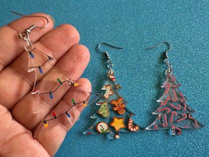 Christmas Tree Earrings: Laser Cut Acrylic Christmas Trees, Candy Canes, Christmas Cookies, Christmas Lights, Xmas, Gifts for Her/Him/Them