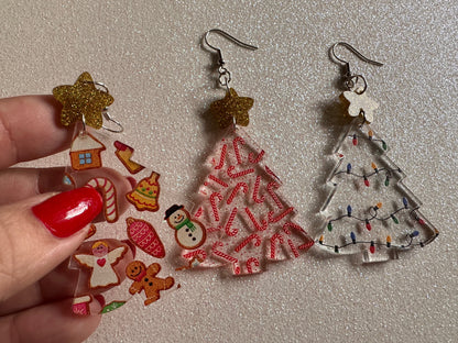 Christmas Tree Earrings: Laser Cut Acrylic Christmas Trees, Candy Canes, Christmas Cookies, Christmas Lights, Xmas, Gifts for Her/Him/Them