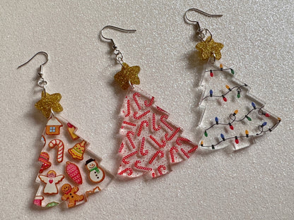 Christmas Tree Earrings: Laser Cut Acrylic Christmas Trees, Candy Canes, Christmas Cookies, Christmas Lights, Xmas, Gifts for Her/Him/Them