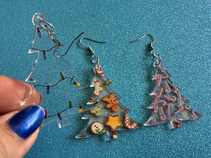 Christmas Tree Earrings: Laser Cut Acrylic Christmas Trees, Candy Canes, Christmas Cookies, Christmas Lights, Xmas, Gifts for Her/Him/Them