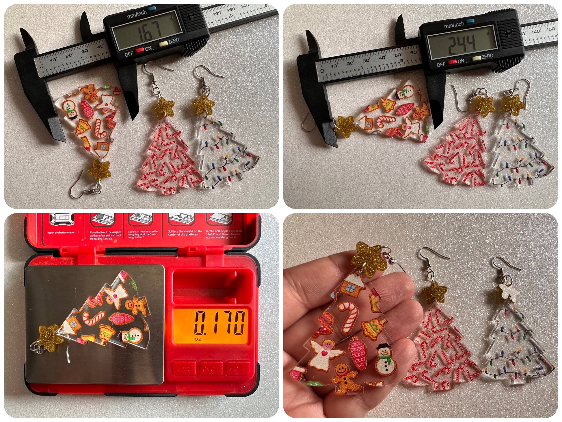 Christmas Tree Earrings: Laser Cut Acrylic Christmas Trees, Candy Canes, Christmas Cookies, Christmas Lights, Xmas, Gifts for Her/Him/Them
