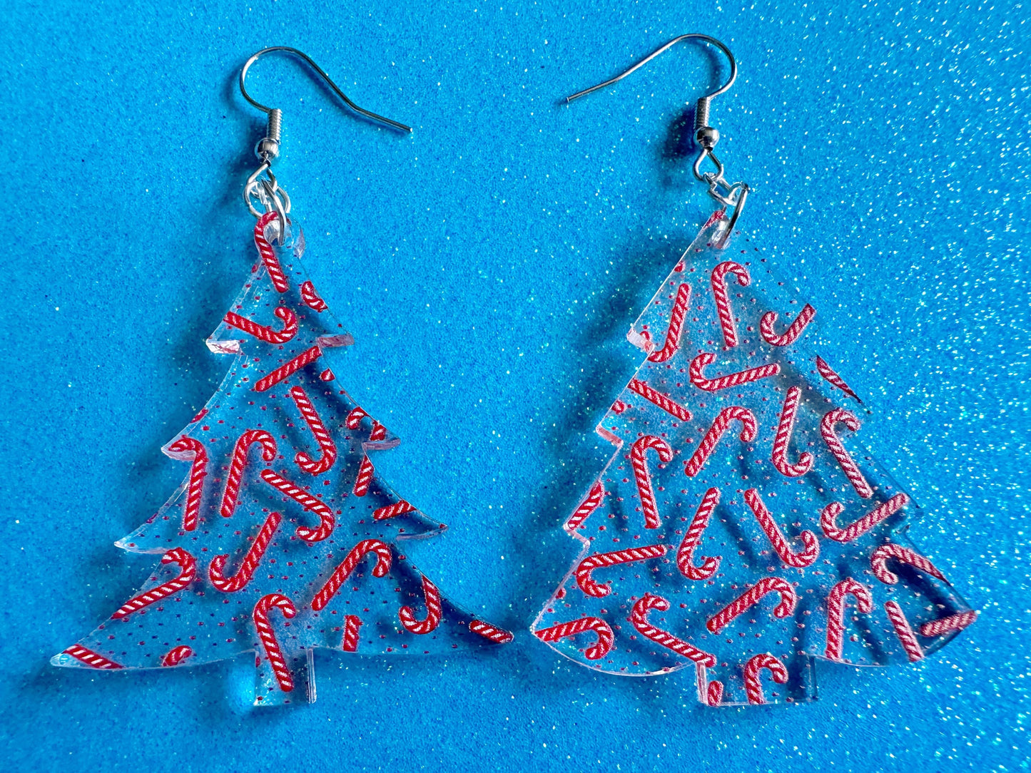 Christmas Tree Earrings: Laser Cut Acrylic Christmas Trees, Green Earrings, X-mas, Candy Canes, Xmas, Winter, Gifts for Her/Him/Them