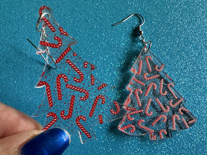 Christmas Tree Earrings: Laser Cut Acrylic Christmas Trees, Green Earrings, X-mas, Candy Canes, Xmas, Winter, Gifts for Her/Him/Them