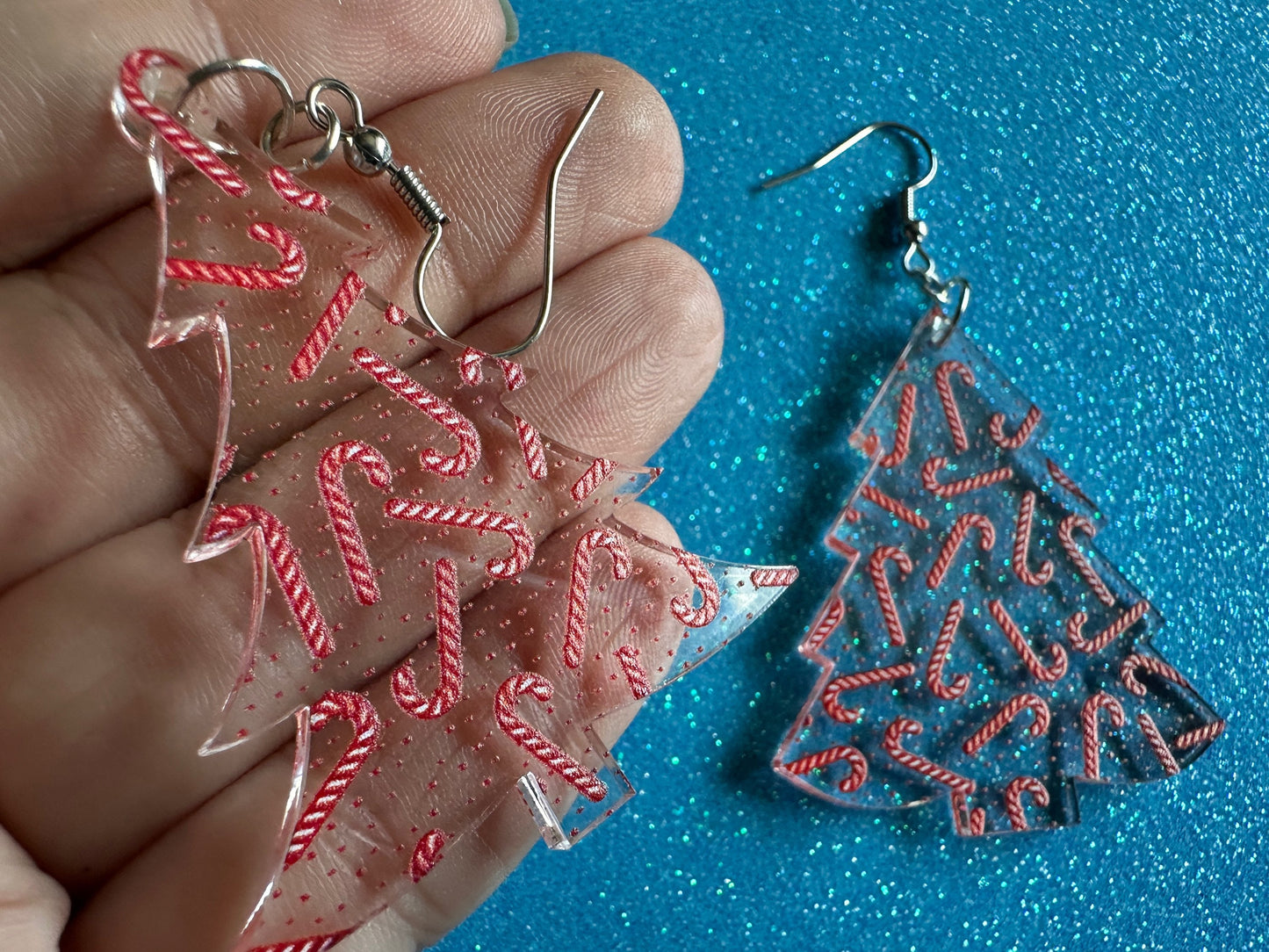 Christmas Tree Earrings: Laser Cut Acrylic Christmas Trees, Green Earrings, X-mas, Candy Canes, Xmas, Winter, Gifts for Her/Him/Them