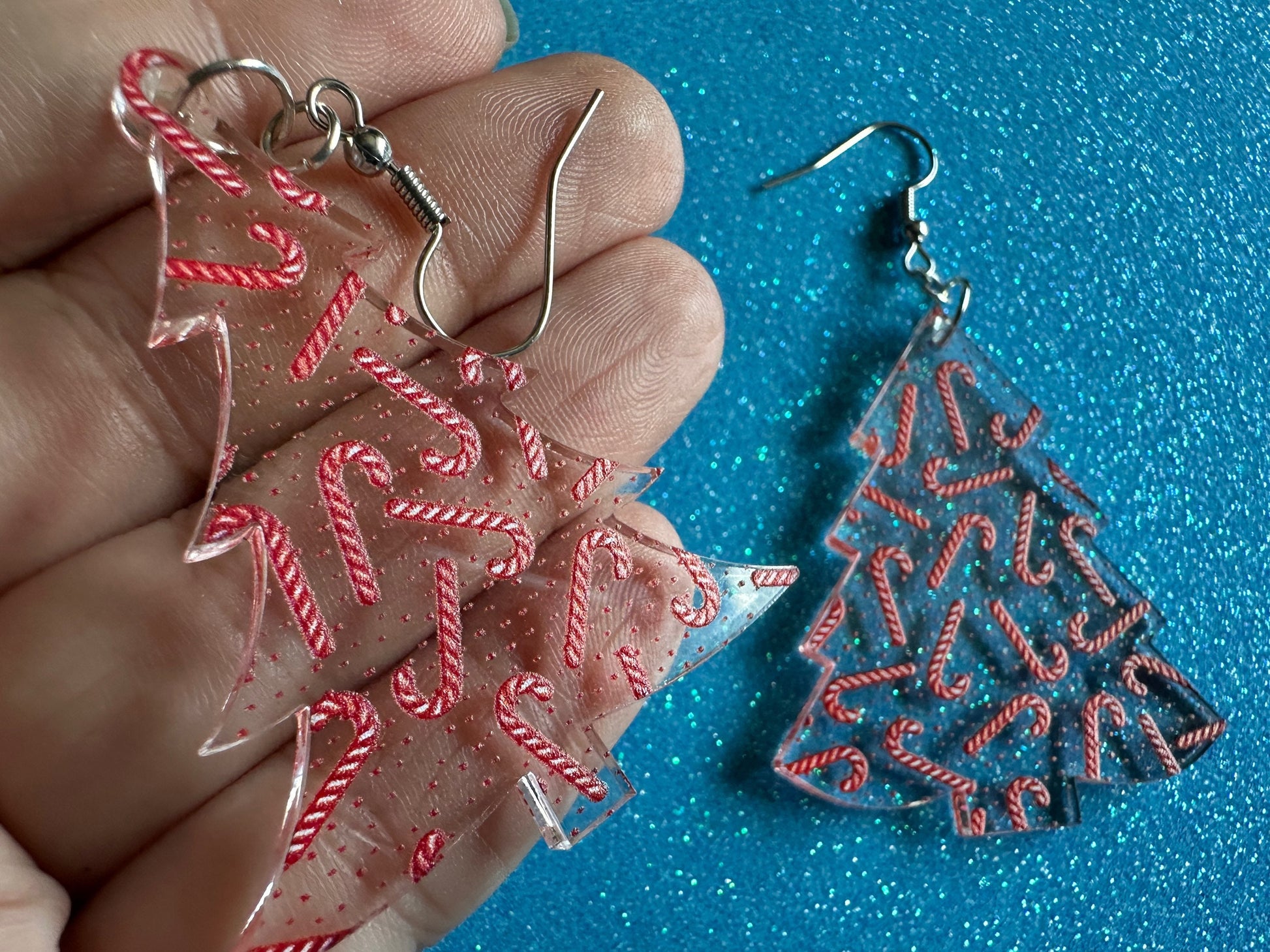Christmas Tree Earrings: Laser Cut Acrylic Christmas Trees, Green Earrings, X-mas, Candy Canes, Xmas, Winter, Gifts for Her/Him/Them