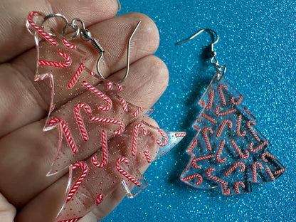 Christmas Tree Earrings: Laser Cut Acrylic Christmas Trees, Green Earrings, X-mas, Candy Canes, Xmas, Winter, Gifts for Her/Him/Them