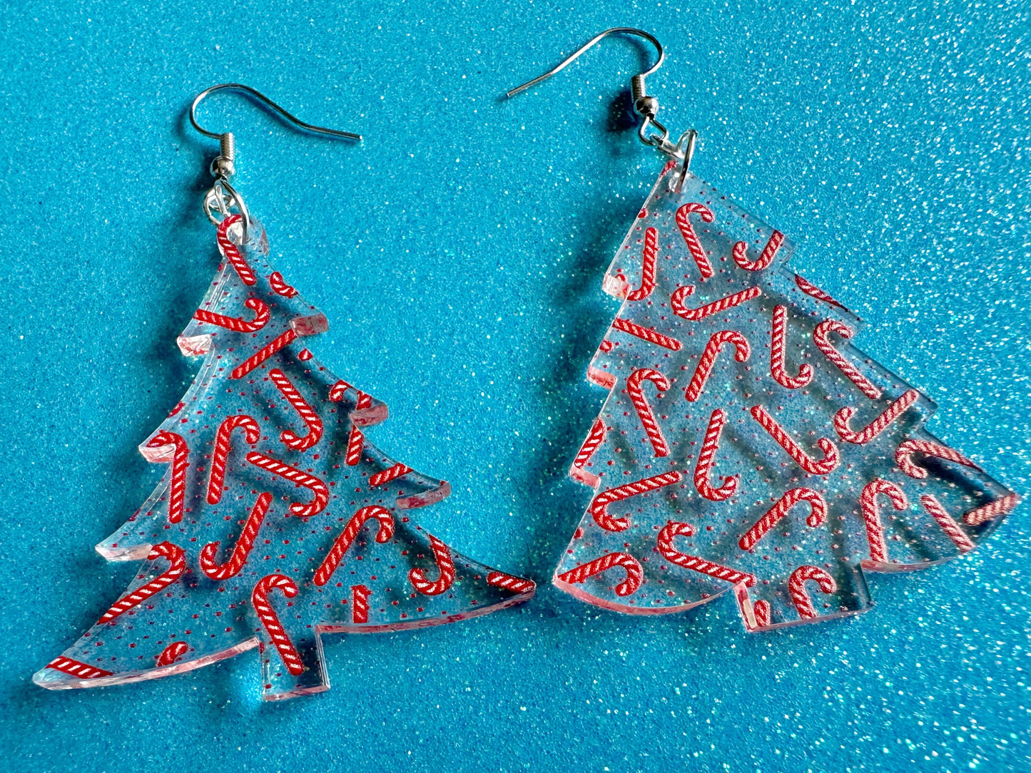 Christmas Tree Earrings: Laser Cut Acrylic Christmas Trees, Green Earrings, X-mas, Candy Canes, Xmas, Winter, Gifts for Her/Him/Them